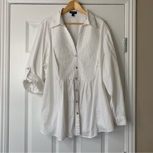 Spence Woman White Button-Up Long Sleeve Cotton Blend Tunic/Shirt Size 2XL
